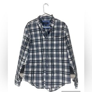 American Eagle Men’s XL Athletic Fit Button Down Long Sleeve Navy & Black Plaid